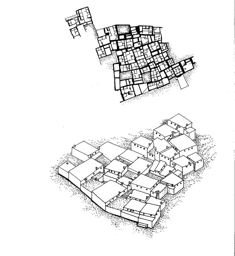 Ricostruzione del villaggio di Catal Hoyuk (Anatolia - Turchia)( Modificato da dis.di Mellart '67)