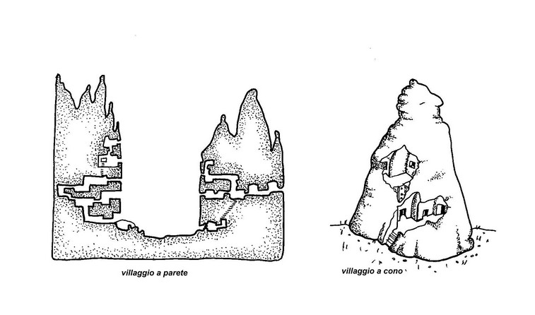 Rappresentazione di villaggio a parete e villaggio a cono in Cappadocia