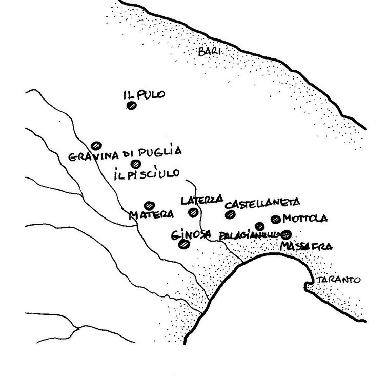 La linea di gravine che da Taranto si svolge, verso nord, fino a Gravina di Puglia