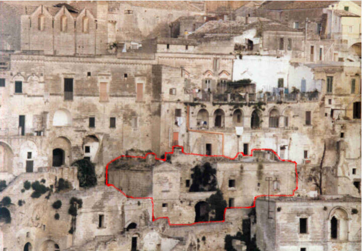 La parte interessata dall'intervento di restauro nei Sassi di Matera