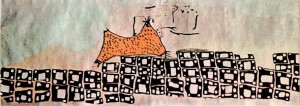 Rappresentazione pittorica murale di Catal Huyuk (Anatolia) e del vulcano Hasan Dag in eruzione risalente al 6200 a.C circa
