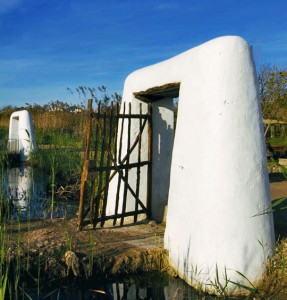 Ibiza (Spain) Typical feixes landscape with characteristic portals that mark the channel crossing point before entering the fields