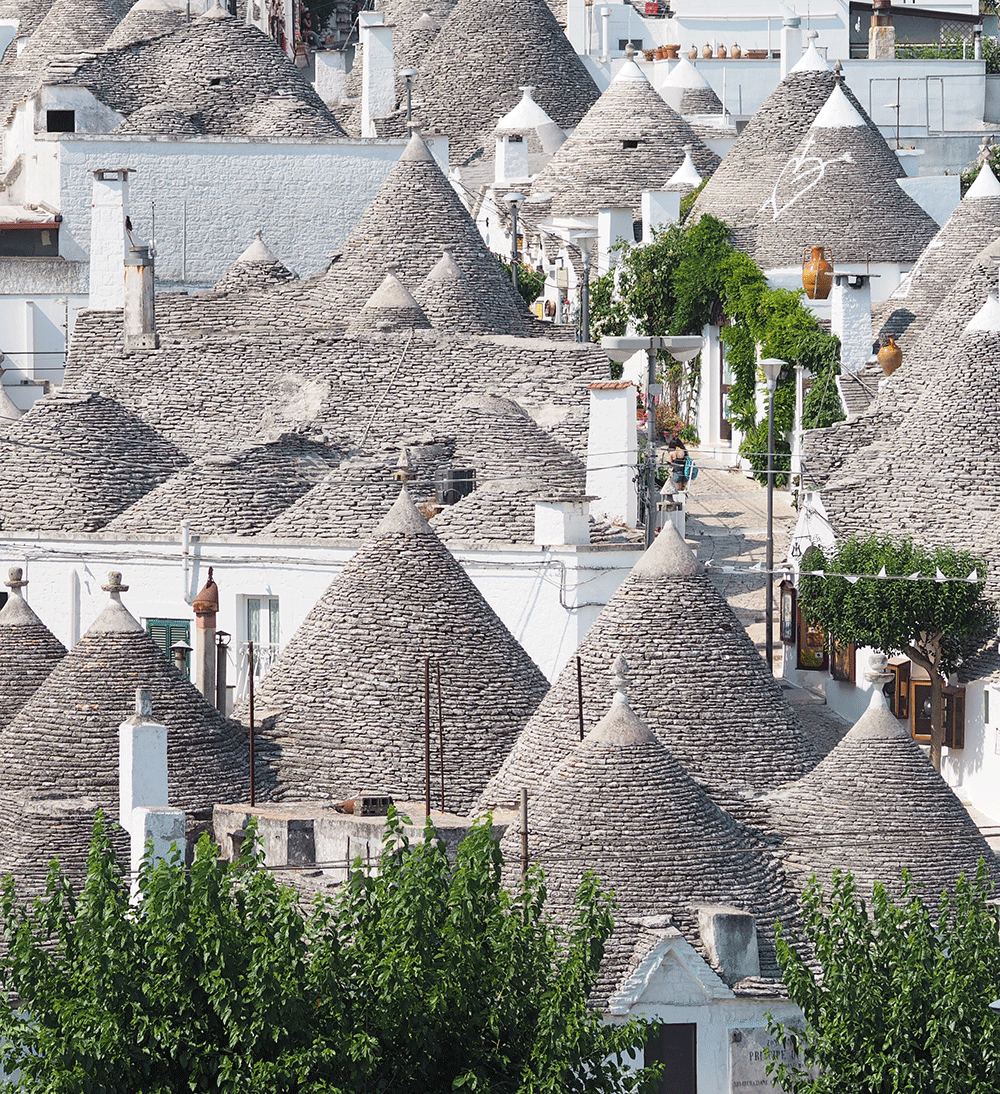 Alberobello (Bari) is the historical centre where the megalithic technique of the trullo evolves into the urban ecosystem